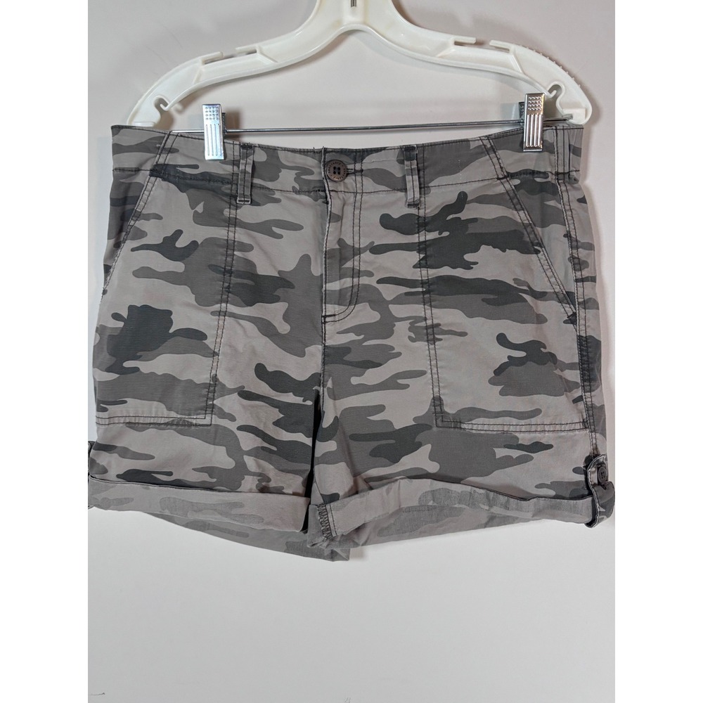 Sanctuary Womens Camo Print Utility Shorts Gray Charcoal Camouflage Size L